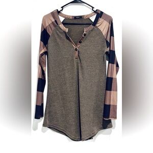 NWOT Reborn Brown & Black Plaid Sleeves Babydool V Neck Bella Swan Aesthetic